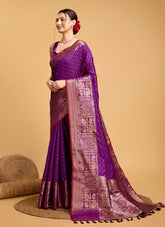 Wearing Purple Saree Looking Like Gladsome